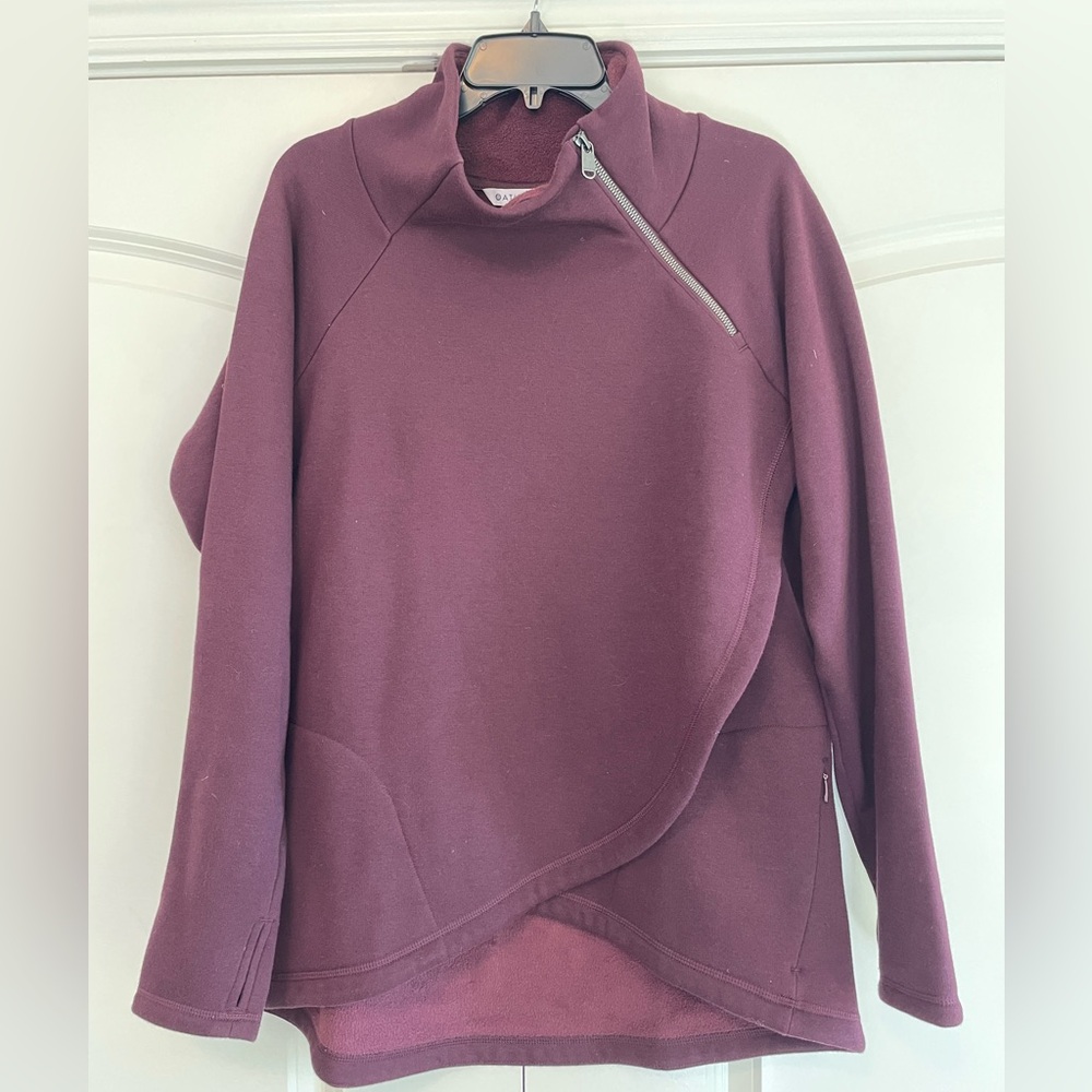 Athleta Cozy Karma Asymmetrical Pullover in burgundy